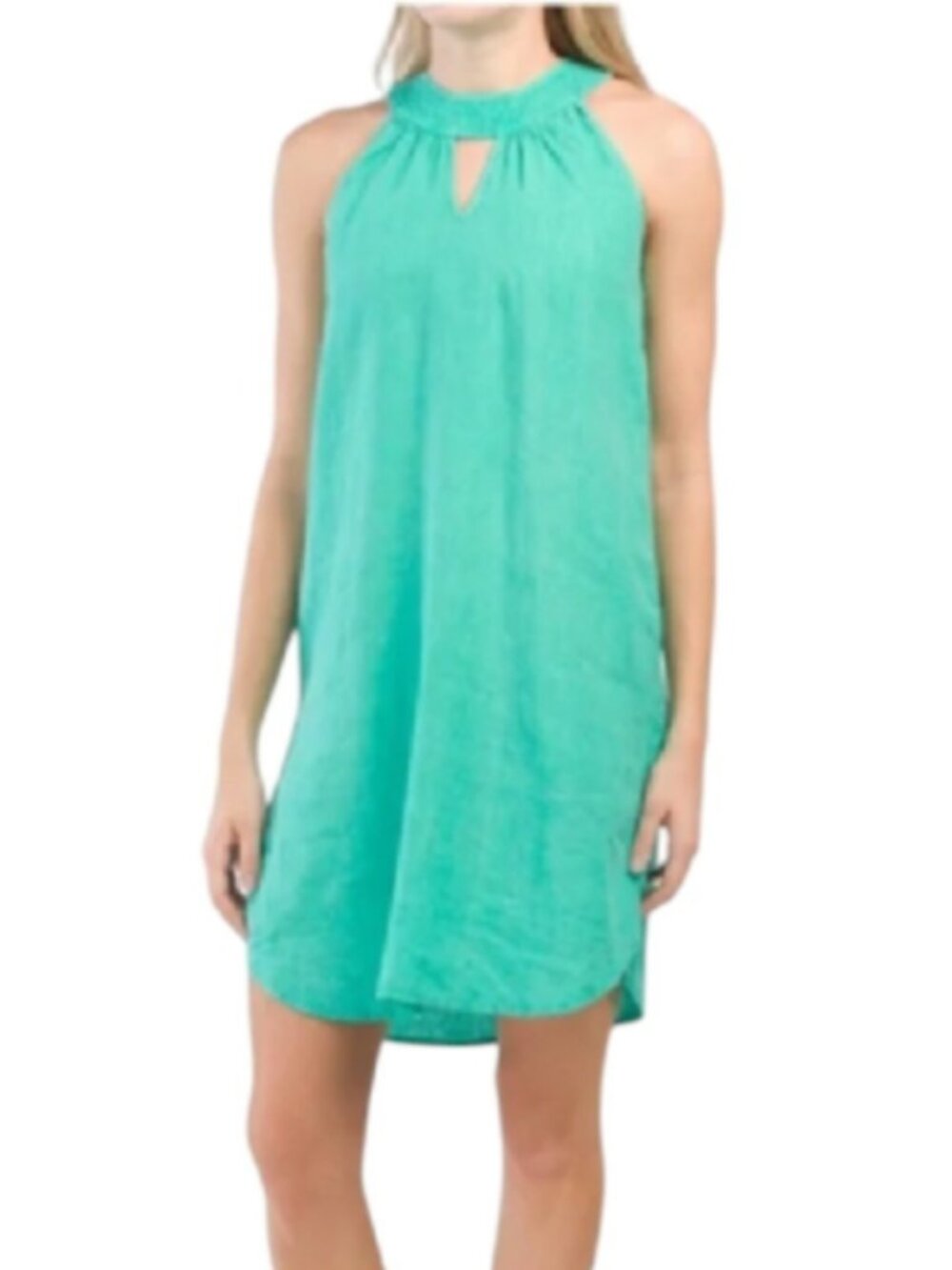 C&C California X-Small Washed Jade Green 100% Linen Dress Halter Retro Coastal